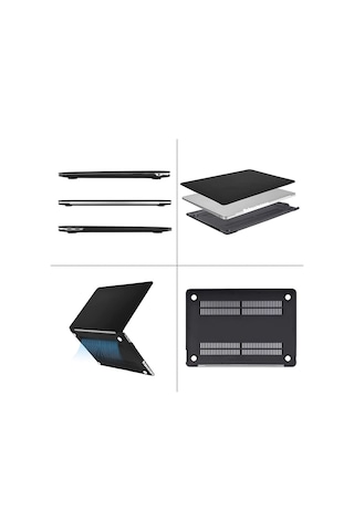 Apple Uyumlu MacBook Pro 13 M1-m2 2020/2022 Simli Star Siyah Parlak Kılıf Kapak 360 Koruma A2338 - A2686 siyah