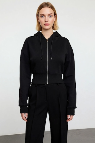 Benerly Kadın Kapüşonlu Fermuarlı Uzun Kollu Örme Sweatshirt Fonksiyonel siyah