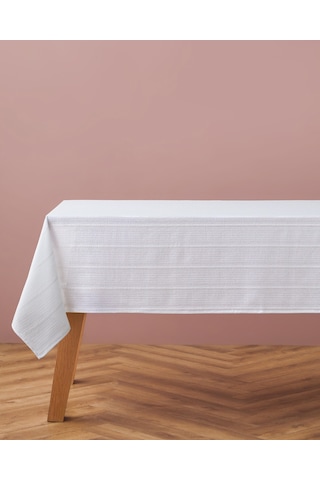 Plainy Pamuklu Masa Örtüsü 140x200 Cm Beyaz