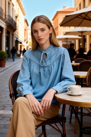 Benerly Kadın Bluz Relaxed Fit Yaka Uzun Kol Denim Kumaş Bağlama Detaylı Mavi