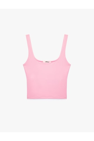 Koton Kare Yaka Slim Fit Kalın Askılı Crop Üst Pembe 6sak10228ek Gül