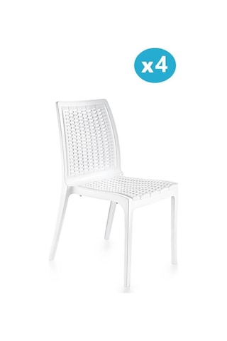 Omnipazar Sy-2523 Rattan Bahçe Sandalye 4'lü Set Beyaz Beyaz