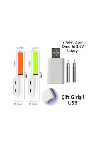 Valkyrie 2 Adet Şarjlı Led Kamış Olta Ucu Işığı Su Geçirmez Usb Evrensel Uyumlu Gece Balıkçılığı