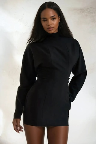 Hiccup Yarasa Kollu Drapeli Bodycon Elbise Siyah