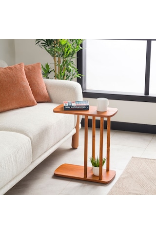 Furnirem Masif Çam Ahşap Modern C Sehpa Koltuk Yanı Yan Sehpa 49x24x55 Cm Kestane