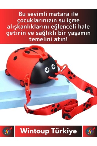Premium Yüksek Kaliteli Sızdırmaz Su Matarası Sevimli Uğur Böceği Askılı Suluk Matara 550 Ml Çok Renkli
