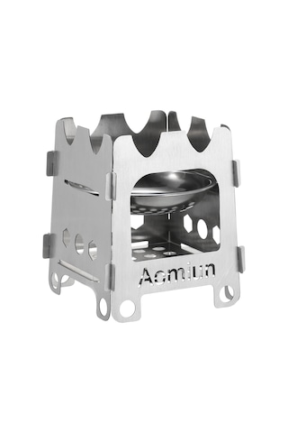 Youtek Aomiun Çelik Odun Fırını - Alkol Tepsili, İçine Katlanabilir, Hafif, Kamp Ve Bisiklet Turları İçin Hwl-06 Küçük Boy Gümüş