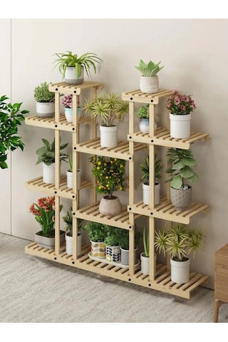 Alandekor Natural Doğal Ahşap Dekoratif Çiçeklik Saksılık Balkon Standı Şeffaf