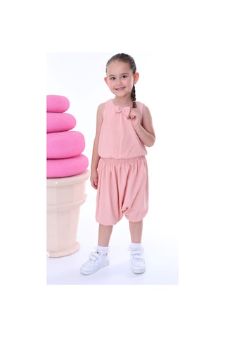 Zuzunga Airobin Kumaş Fiyonk Detaylı Kız Çocuk Şalvar Tkımı Alt-üst Pembe