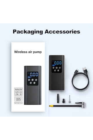 Kosona 12v Taşınabilir Şarj Edilebilir Hızlı Şişirme Pompası - Araç, Bisiklet, Toplar İçin, 3 Nozul, Usb Kablolu, 2000mah Pil