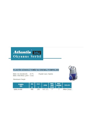 Atlantis Qsb-jh-400 400w Plastik Gövdeli Temiz Su Dalgıç Pompa