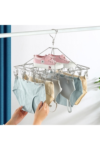 Sones Kare Çorap Kurutma Askısı Paslanmaz Çelik Çok Amaçlı Rüzgar Geçirmez Kurutma Rafı, Stil: 40x25cm 60 Klips Diğer