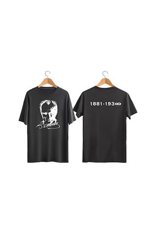 Atatürk Baskılı Tişört 1881-1938 Ön + Arka Baskılı SIYAH