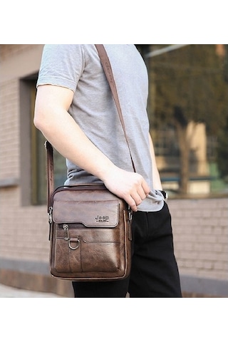 Retro Erkek Büyük Kapasiteli Gündelik Iş Omuz Çantası Kahverengi