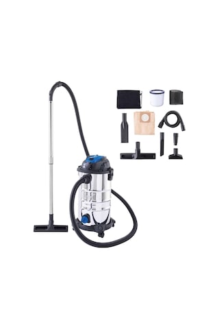 Scheppach Vc30 Premium Islak/kuru Elektrikli Süpürge, 30 L Paslanmaz Çelik Hazne Ve Aksesuar, 1200 W Güç, 20 Kpa Emiş Gücü, Teleskopik Boru, Alet Prizi Ve Hızlı Kilit, 6 M Kablo, 3 M Hortum