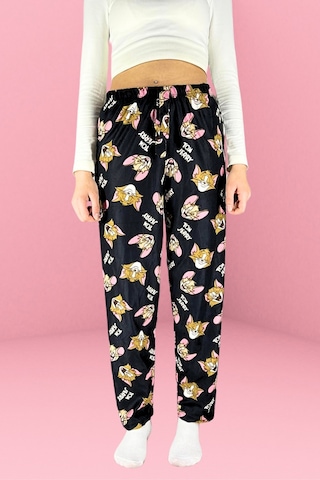 Farya Home Dreamy Soft Kadife Dokulu Desenli Süet Pijama Altı Pantolon Siyah