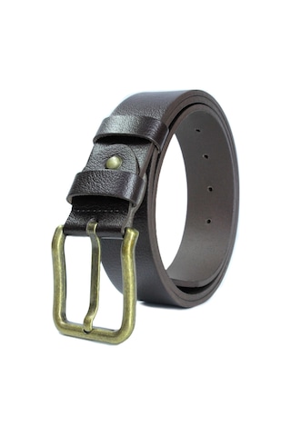 %100 Hakiki Deri Erkek Kemer Sarı Tokalı 4cm Kahverengi