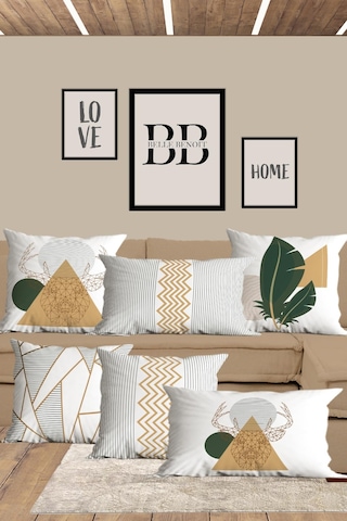 Belle Benoit Baskılı Dikdörtgen 6'lı Koltuk Kırlent Kılıfı Dese14