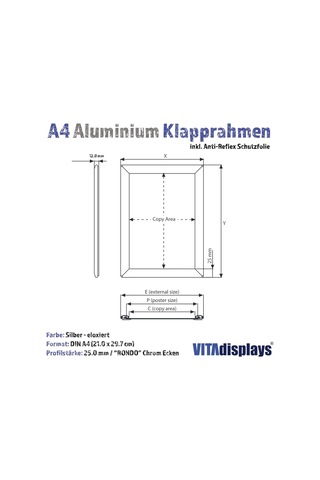 Vıtadisplays 5'li Ekonomik Paket, Alüminyum Değiştirilebilir Çerçeve, Dın A4 Gümüş Rondo, Poster Çerçevesi, Ya Genel