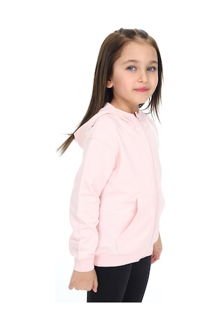 Toontoy Kız Çocuk Kapüşonlu Fermuarlı Cepli Düşük Omuz Nakış Baskılı Örme Hırka - 2 İplik Pudra