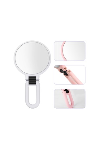 Qingmipy 10x/15x Büyütmeli Çift Taraflı Taşınabilir Aynalı Makyaj Aynası - Katlanır Askılı Pembe Pembe