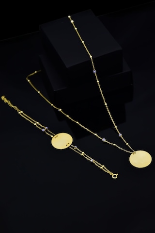 Papatya Silver 925 Ayar Gümüş Altın Kaplama Lacivert Nazar Mineli Plaka Kolye Bileklik Set