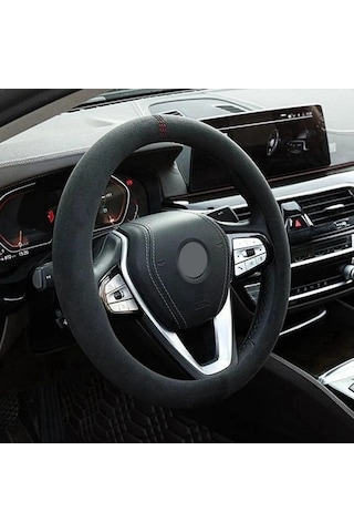 Novahub Kırmızı İnek Derisi Direksiyon Kapakları, 37-38cm, Süet Kılıf, Nefes Alabilir, D Shape, Araba Aksesuarları Kırmızı