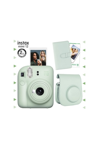 Fujifilm Instax Mini 12 Fotoğraf Makinesi + 10'lu Film + Laporta Albüm + Deri Kılıf Seti Yeşil