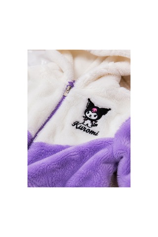 Uğur Bebe Kız Çocuk Peluş Hırka Kapüşonlu Cepli Yumuşacık Kışlık Lila Krem Renk Hırka Kuromi Lila Krem Lila Krem