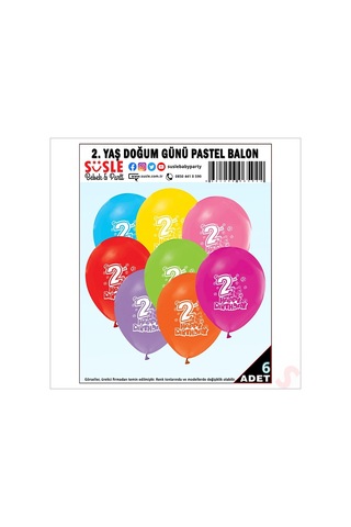 2. Yaş Doğum Günü Pastel Balon, 30 CM X 6 Adet