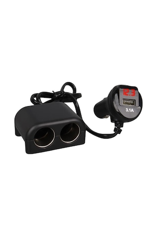 Olesson 1641 12-24v Tek Usb Girişli 120w 80cm Kablolu Dijital Voltaj Ekranlı 2 Li Araç Çakmak Çoklayıcı Diğer
