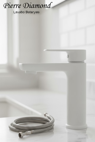 5512-1 Lavabo Bataryası Sabit Banyo Lavabosu Musluğu Musluk Armatür Beyaz Siyah Gold Krom Renkler Beyaz