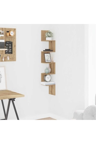 Zig Zag Köşe Duvar Rafı / Kitaplık Atlantik Çam 20x20x130 Modern Minimalist Köşe Rafı Ahşap
