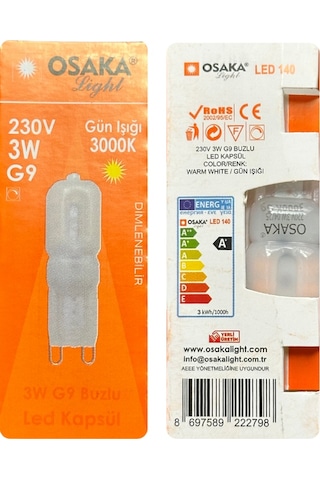 10 Adet Osaka 3w Sarı Işık 3000k Buzlu Dim Edilebilir G9 Duylu Led Kapsül Ampul