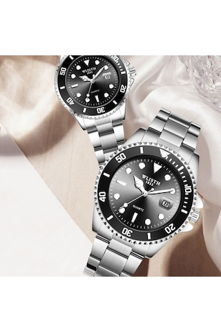 Yunboo Wlısth S526 Erkek情侣石英手表 - Yeşil Gümüş Kordon, Takvim, Gece Görünürlüğü, 30m Su Geçirmez, Tek Yönlü Döner Çember, Kadınlarla Eşleşir Çok Renkli