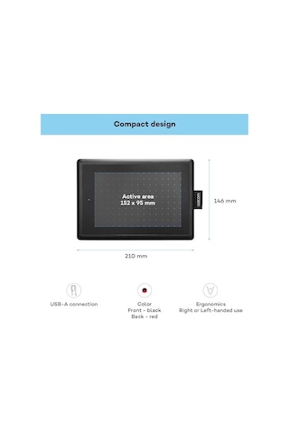 Wacom One Ctl-472-n Creative Pen Çizim Tableti, Usb, 3600 W, Baskıya Duyarlı Kalem, Siyah