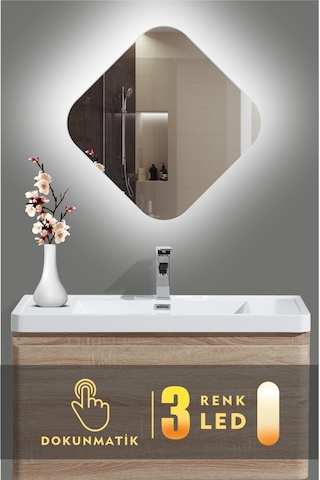 Led Işıklı Asimetrik Banyo Ve Konsol Aynası Beyaz
