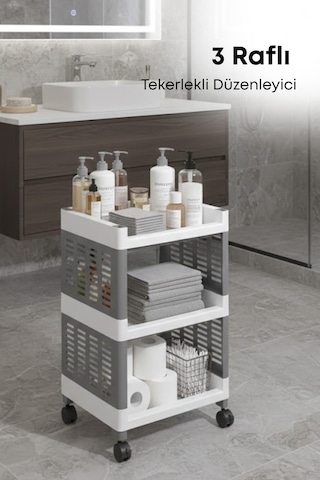 Grimorlife 3 Raflı Banyo Düzenleyici Mutfak Rafı Banyo Dolabı Çok Amaçlı Plastik Mutfak Düzenleyici-gri Gri