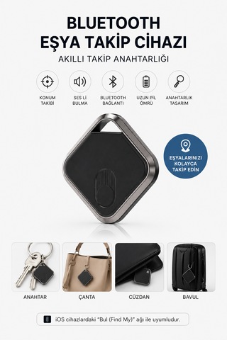 Bluetooth Akıllı Konum Takip Cihazı - Find My Uyumlu Anahtarlık Tracker - Eşya Bulucu 1