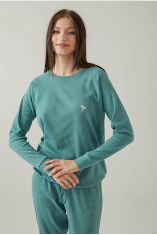 Pamuk & Pamuk Yeşil Fitlli Belden Bağlamalı Pijama Takımı