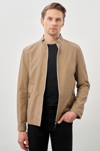 İmza Bej Suni Deri Hakim Yaka Düz Yırtmaçsız Tam Astar Slim Fit Casual Deri Mont 1038245152 Bej