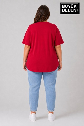 Superlife Süperlife Büyük Beden Kadın Bisiklet Yaka Basic Oval Etek Detalylı 3xl-6xl Uzun Tunik Spr26btsk502 Kırmızı