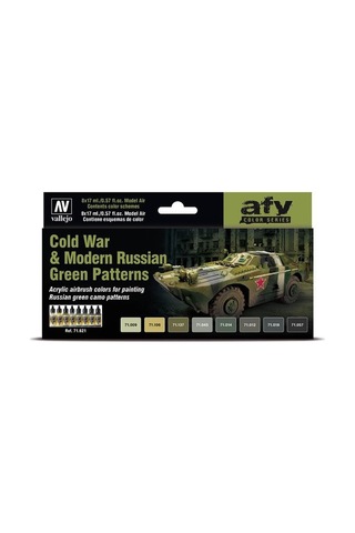 Vallejo 71621 8x18 Ml. Cold War & Modern Russian Green Patterns, Model Air Serisi Model Boyası Seti Renkli
