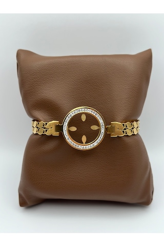 Arnes Jewelry Çelik Çeyrek Altın Takılabilen Kelepçe Bileklik