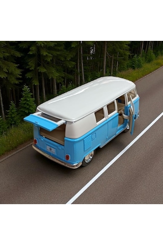 Nostaljik Metal Çek Bırak Mavi Wv Minibüs Araba Kapılar Açılır Diğer