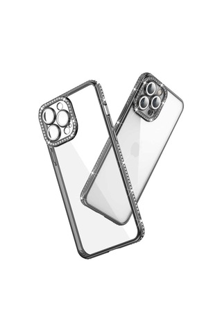 Apple Uyumlu iPhone 12 Pro Kılıf Kamera Korumalı Taşlı Zore Mina Kapak Siyah