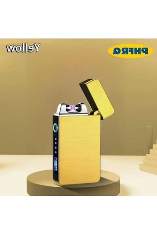 Trendooze Gaojunshop01 Usb Şarjlı Çift Ark Çakmak, Güç Göstergeli Hediye Sarı