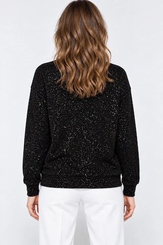 Mevese Yaldız Baskılı Zincirli Ve Fularlı Kadın Oversize Modal Sweatshirt - Siyah