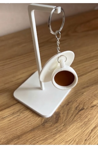 Mini Kahve Fincanı Anahtarlık Beyaz - Bej