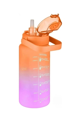 Vagonlife Turuncu-Pembe 1500 ML Pipetli/Pipetsiz Kullanım Motivasyon Matarası Vgn2213-t